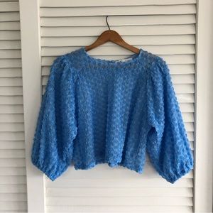 zara bright blue dot blouse sheer Sz S